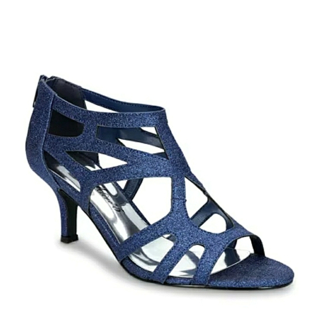 Easy Street Alive @5 "Flattery" Navy Glitter Cage Sandal, Sz 8.5M